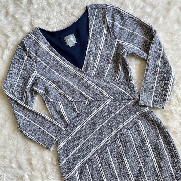 Anthropologie Maeve Dress Wrapped Textured Fitted Stripe Column Blue White S - Picture 4 of 13